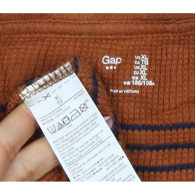 Gap Unisex Brown Navy Striped Cotton Knit Crew Neck Jumper XL