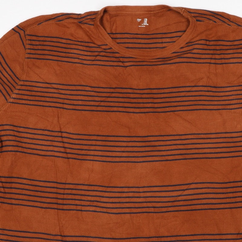 Gap Unisex Brown Navy Striped Cotton Knit Crew Neck Jumper XL