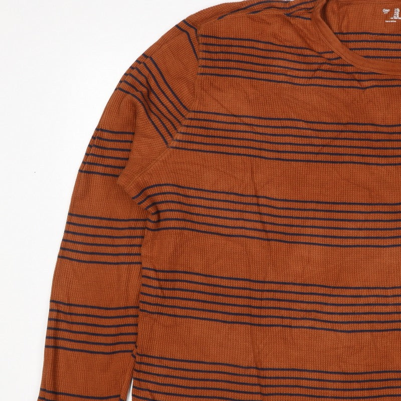 Gap Unisex Brown Navy Striped Cotton Knit Crew Neck Jumper XL