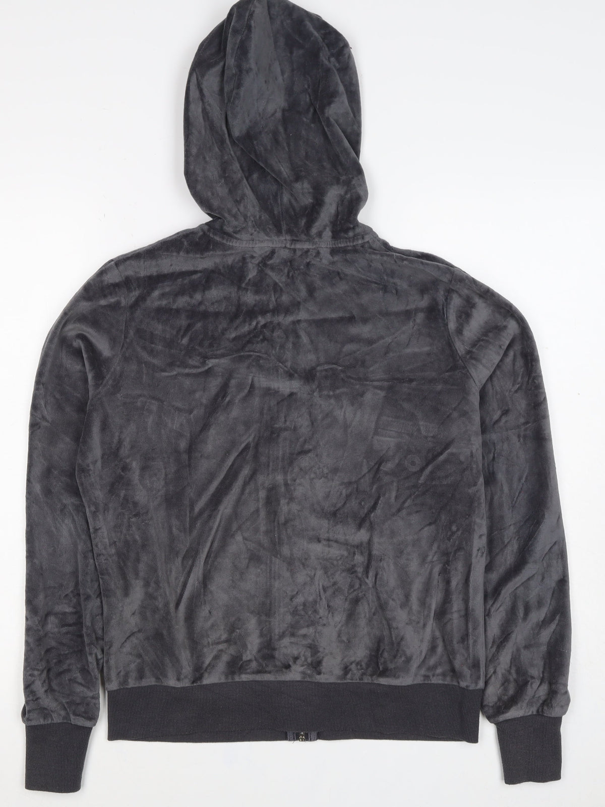 Lipsy Women Black Velour Full Zip Hoodie UK 14 Sequin Logo