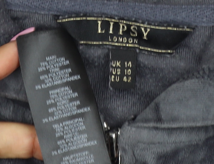Lipsy Women Black Velour Full Zip Hoodie UK 14 Sequin Logo