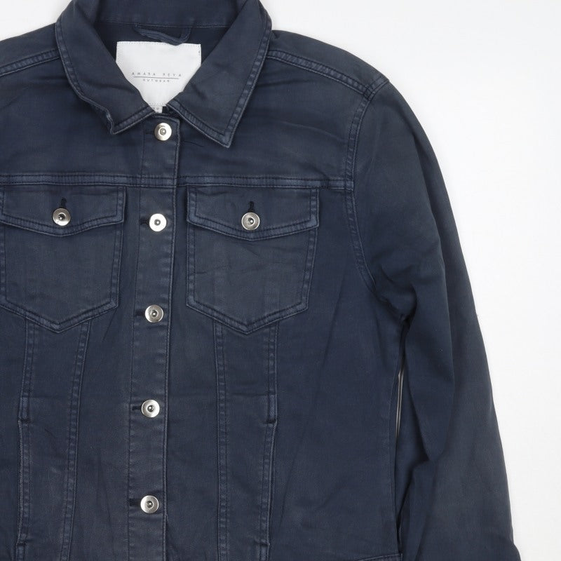 Amara Reya Women’s Blue UK 12 Denim Basic Jacket Collared Snap Front