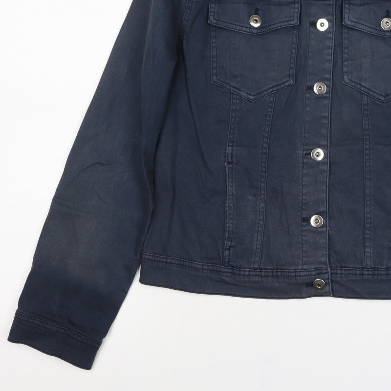 Amara Reya Women’s Blue UK 12 Denim Basic Jacket Collared Snap Front
