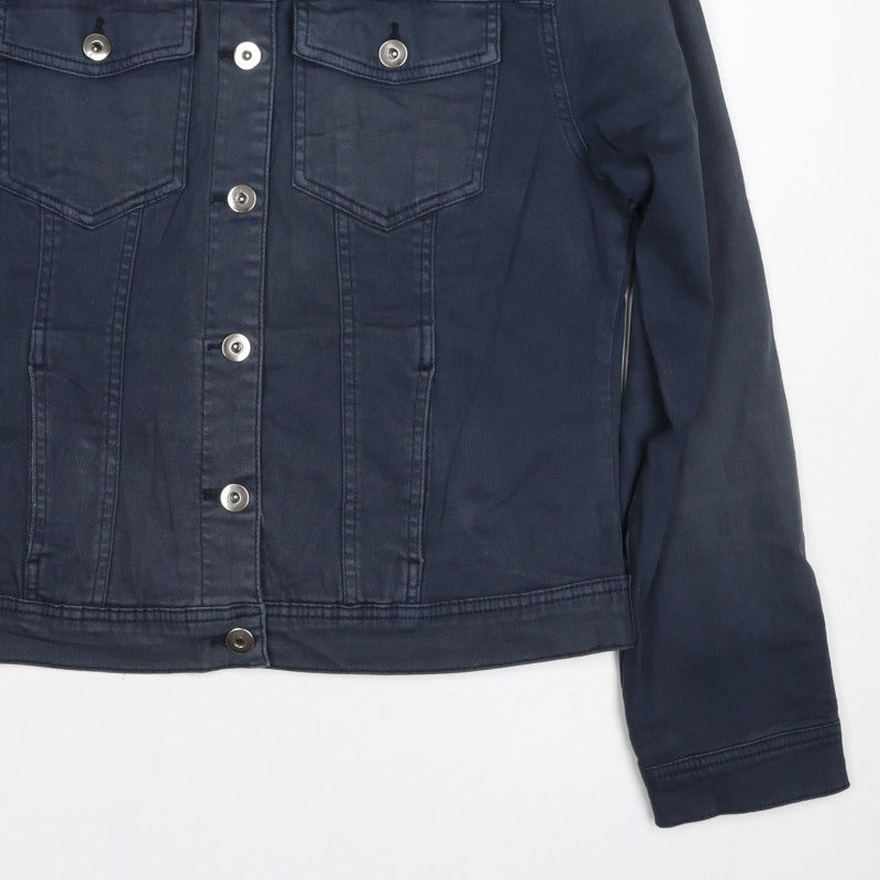 Amara Reya Women’s Blue UK 12 Denim Basic Jacket Collared Snap Front