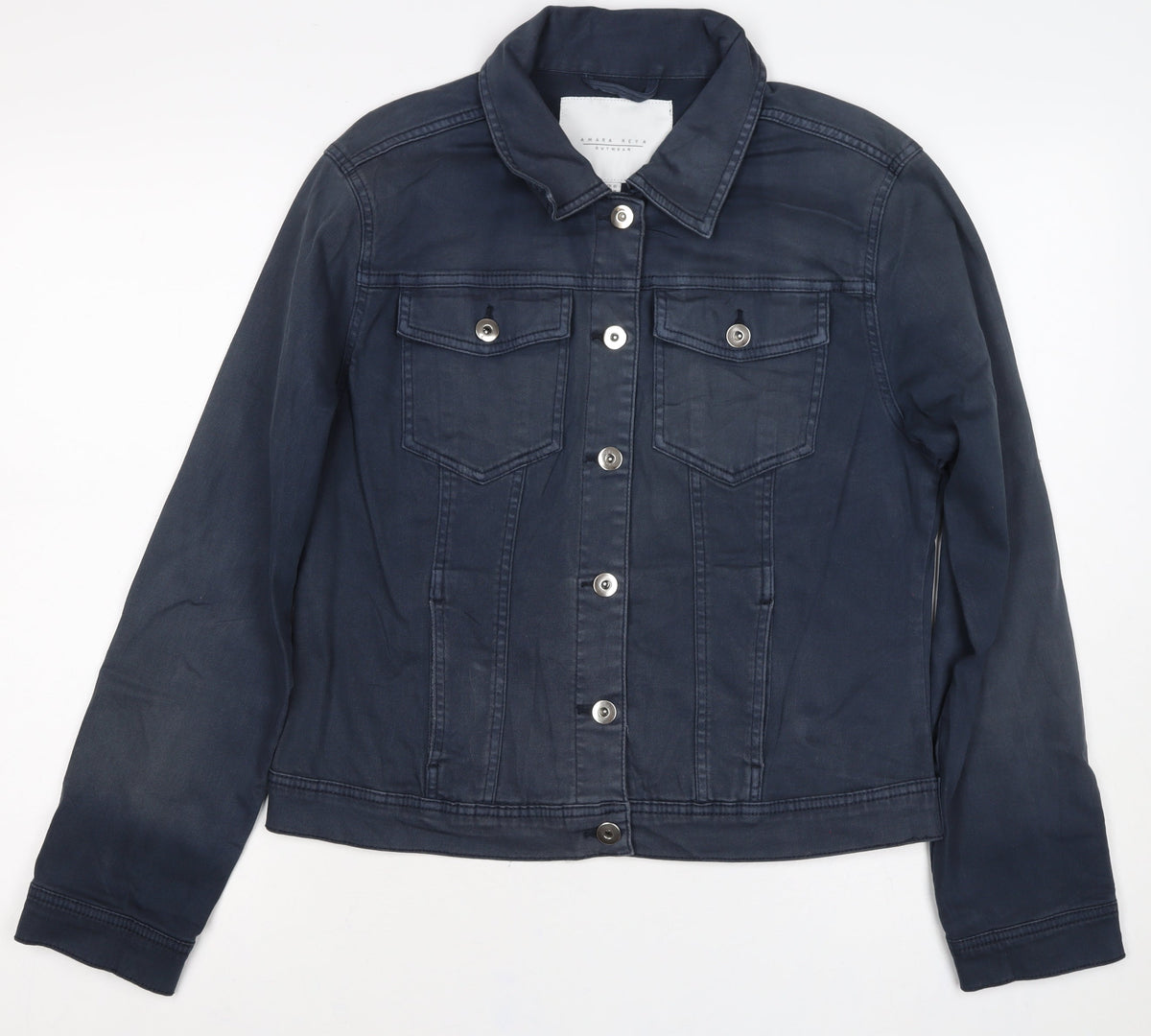 Amara Reya Women’s Blue UK 12 Denim Basic Jacket Collared Snap Front