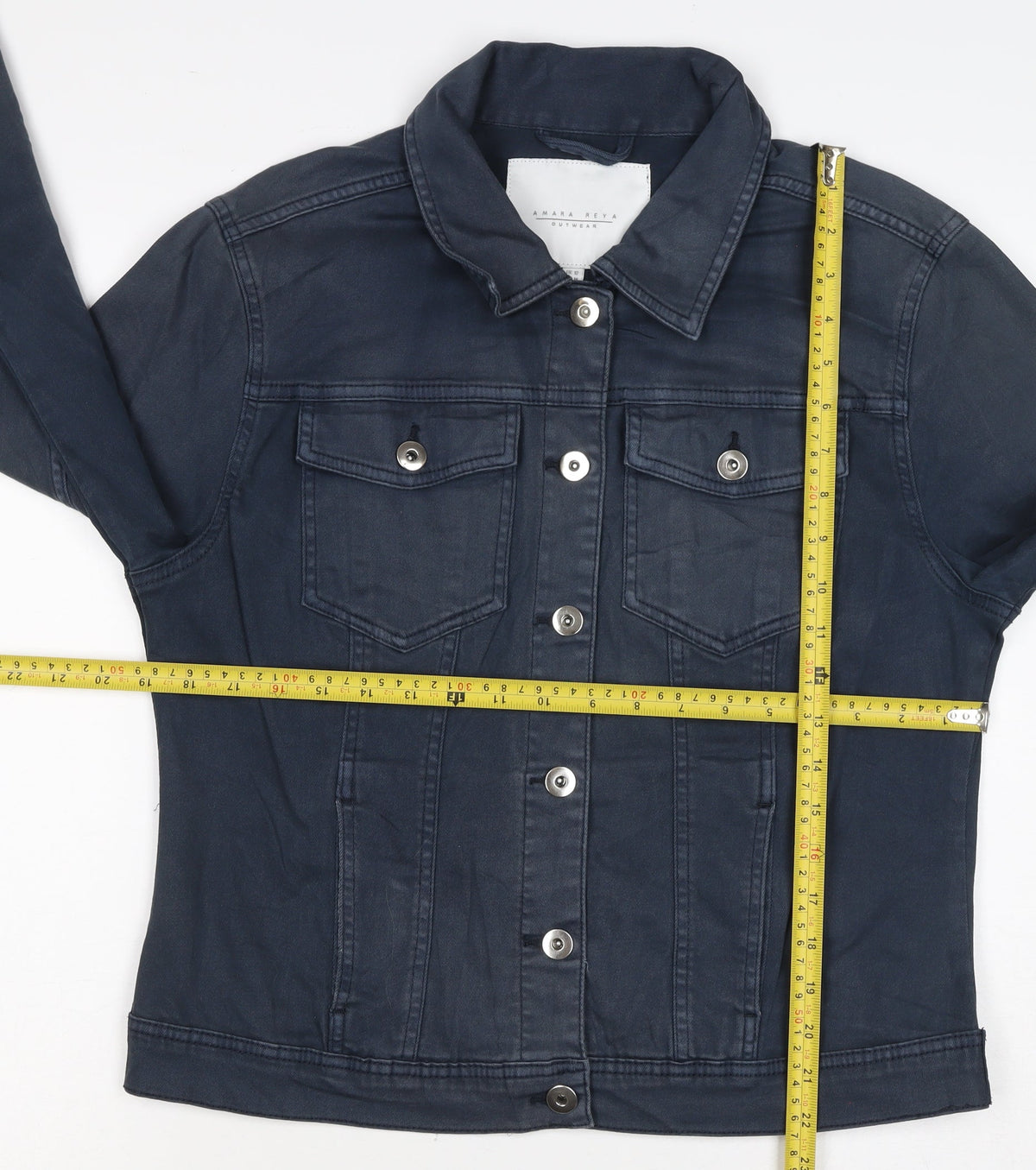 Amara Reya Women’s Blue UK 12 Denim Basic Jacket Collared Snap Front