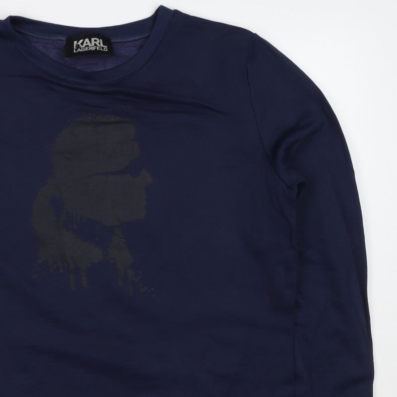 Karl Lagerfeld Men’s Blue M Logo Graphic Crew Neck Pullover Sweatshirt
