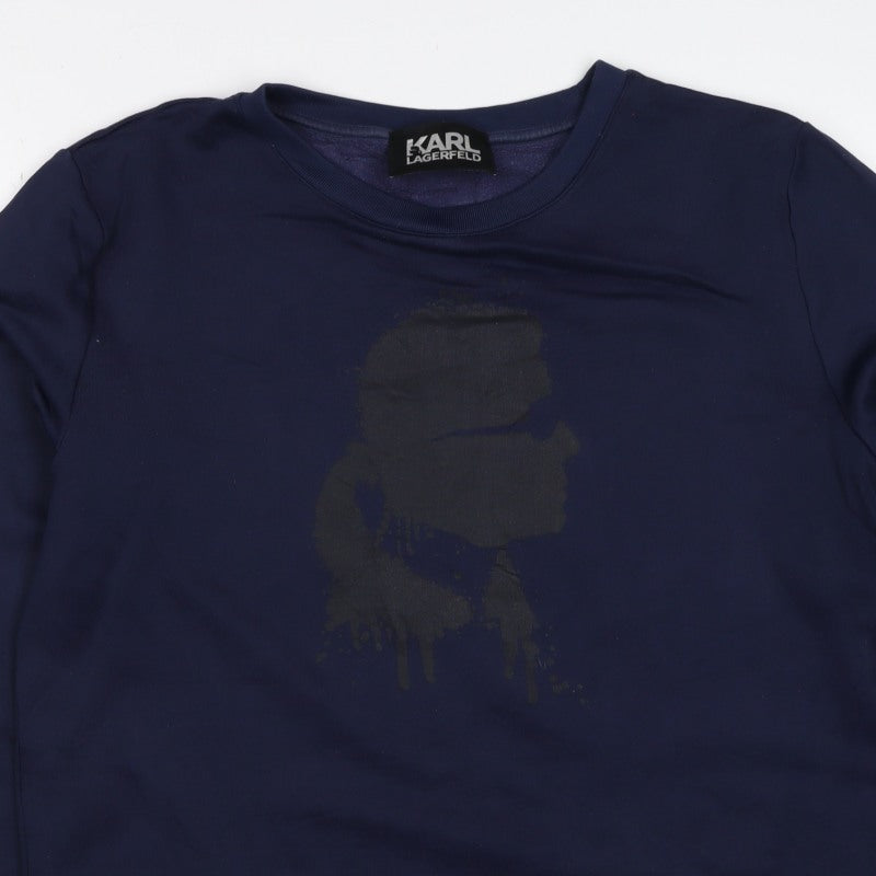Karl Lagerfeld Men’s Blue M Logo Graphic Crew Neck Pullover Sweatshirt