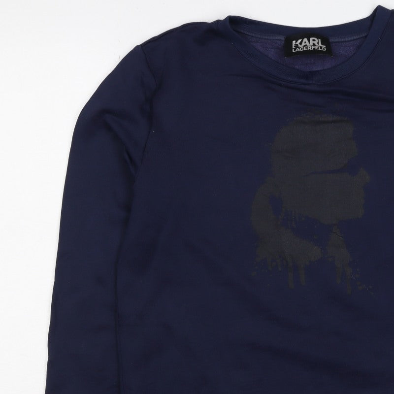 Karl Lagerfeld Men’s Blue M Logo Graphic Crew Neck Pullover Sweatshirt