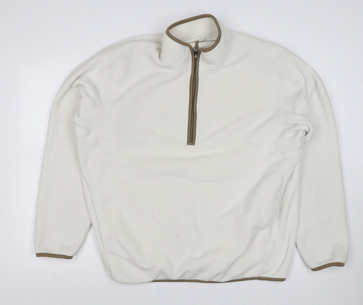 UNIQLO Men’s Ivory XL Quarter Zip Fleece Pullover Sweatshirt Pockets