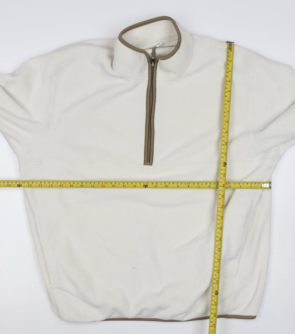 UNIQLO Men’s Ivory XL Quarter Zip Fleece Pullover Sweatshirt Pockets