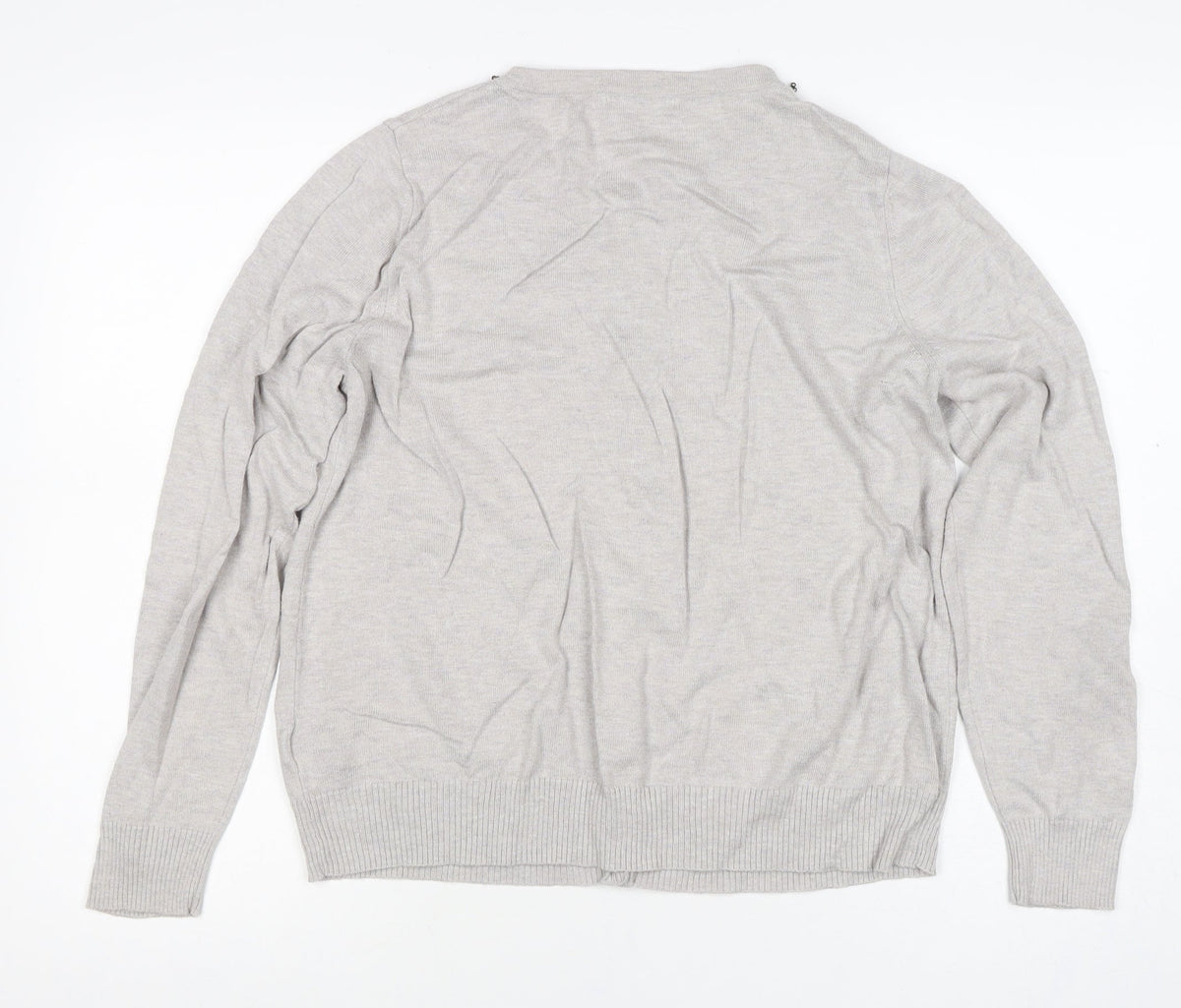 M&S Women Grey Size 16 Beaded Round Neck Classic Knit Cardigan