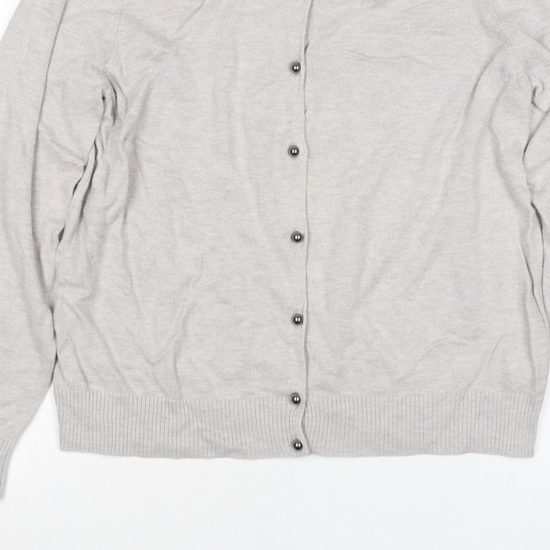 M&S Women Grey Size 16 Beaded Round Neck Classic Knit Cardigan