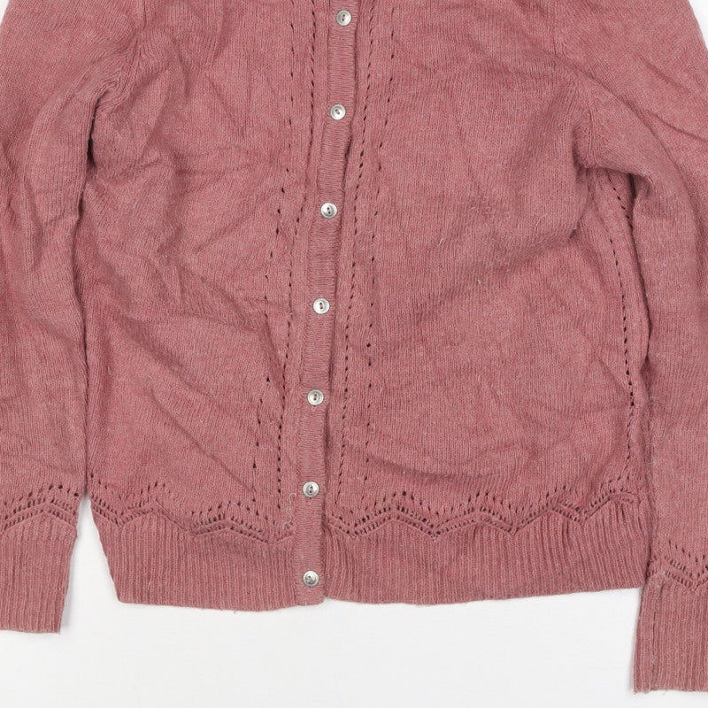 White Stuff Women’s Pink Wool Blend Button Cardigan Size 12 V-Neck