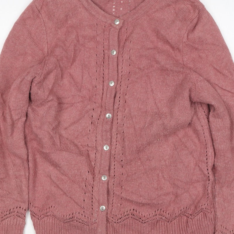 White Stuff Women’s Pink Wool Blend Button Cardigan Size 12 V-Neck
