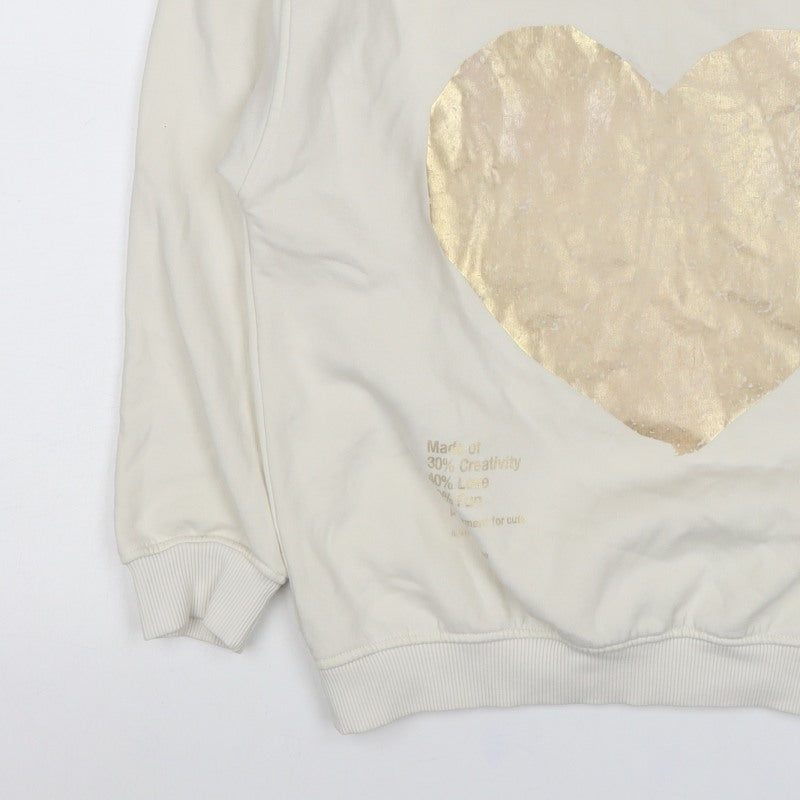 Zara Girls Ivory Gold Heart Graphic Sweatshirt 11-12 Years Pullover