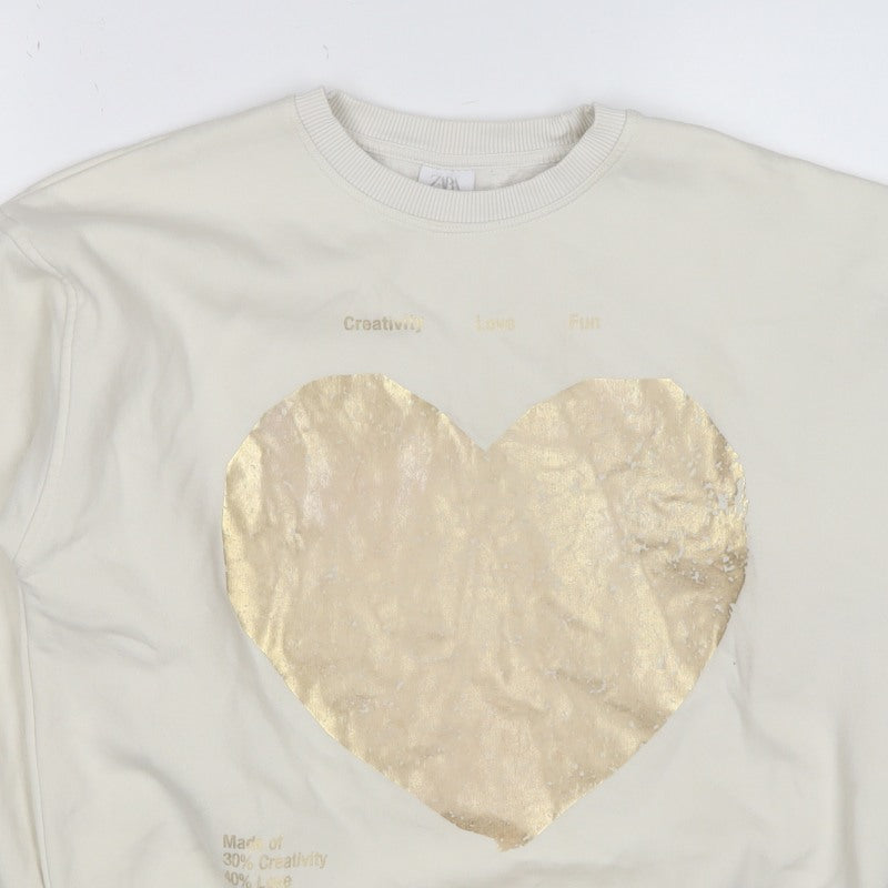 Zara Girls Ivory Gold Heart Graphic Sweatshirt 11-12 Years Pullover