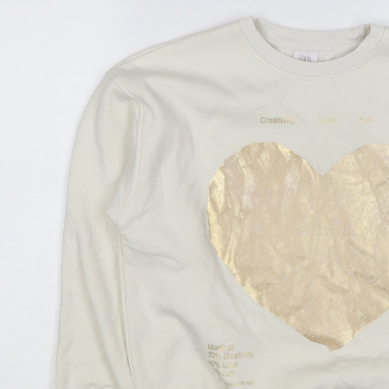 Zara Girls Ivory Gold Heart Graphic Sweatshirt 11-12 Years Pullover