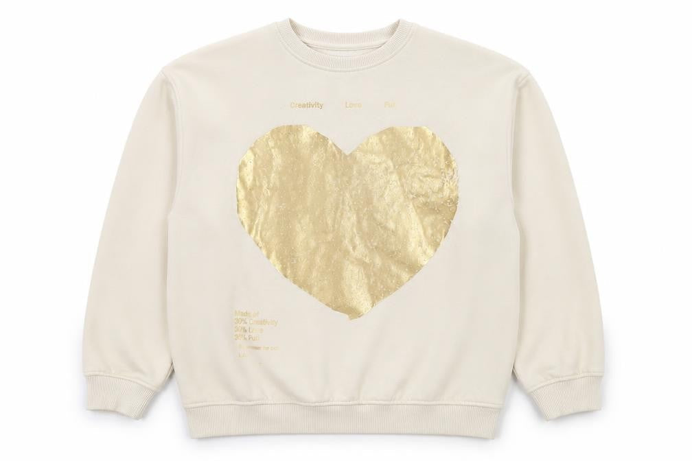 Zara Girls Ivory Gold Heart Graphic Sweatshirt 11-12 Years Pullover