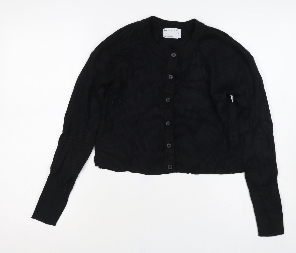 ASOS Design Women’s Black S Button Crew Neck Knit Cardigan