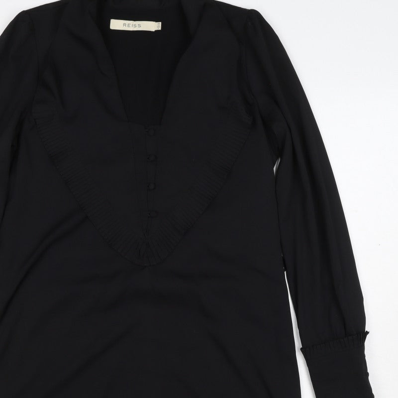 Reiss Women Black UK 10 Sheath Knee Dress Pleated V-Neck