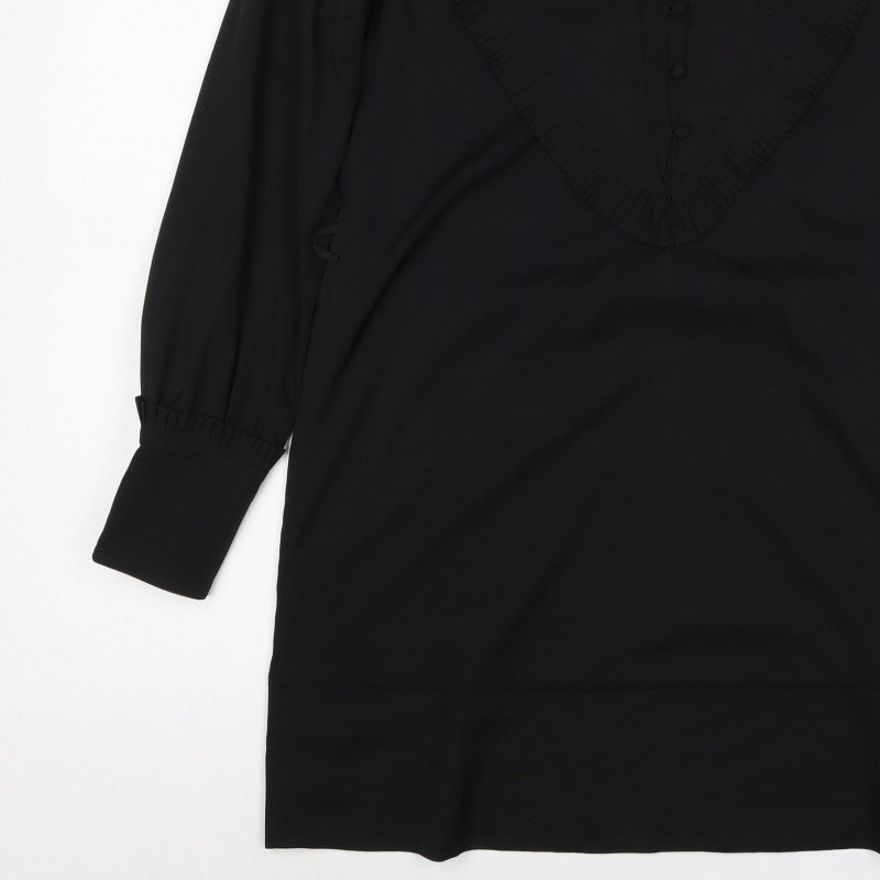 Reiss Women Black UK 10 Sheath Knee Dress Pleated V-Neck