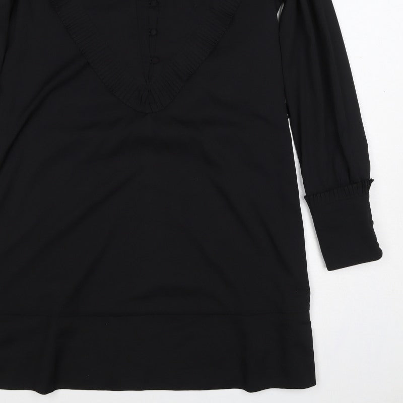 Reiss Women Black UK 10 Sheath Knee Dress Pleated V-Neck