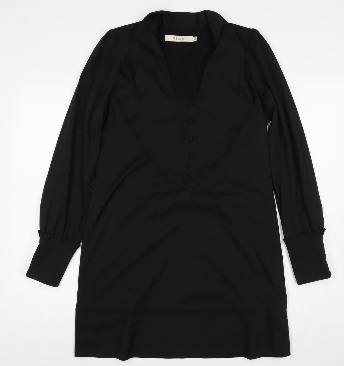 Reiss Women Black UK 10 Sheath Knee Dress Pleated V-Neck