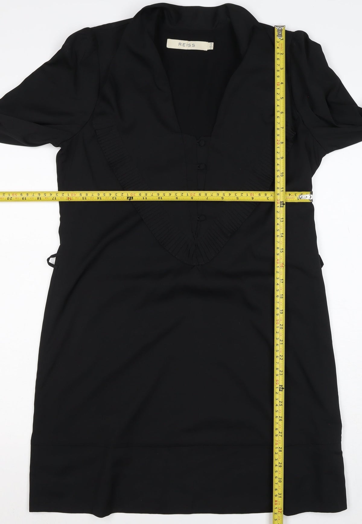 Reiss Women Black UK 10 Sheath Knee Dress Pleated V-Neck