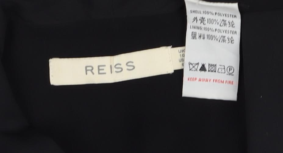 Reiss Women Black UK 10 Sheath Knee Dress Pleated V-Neck