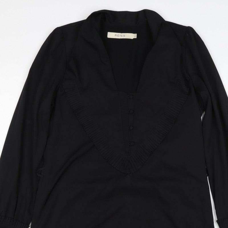 Reiss Women Black UK 10 Sheath Knee Dress Pleated V-Neck
