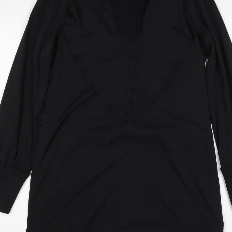 Reiss Women Black UK 10 Sheath Knee Dress Pleated V-Neck