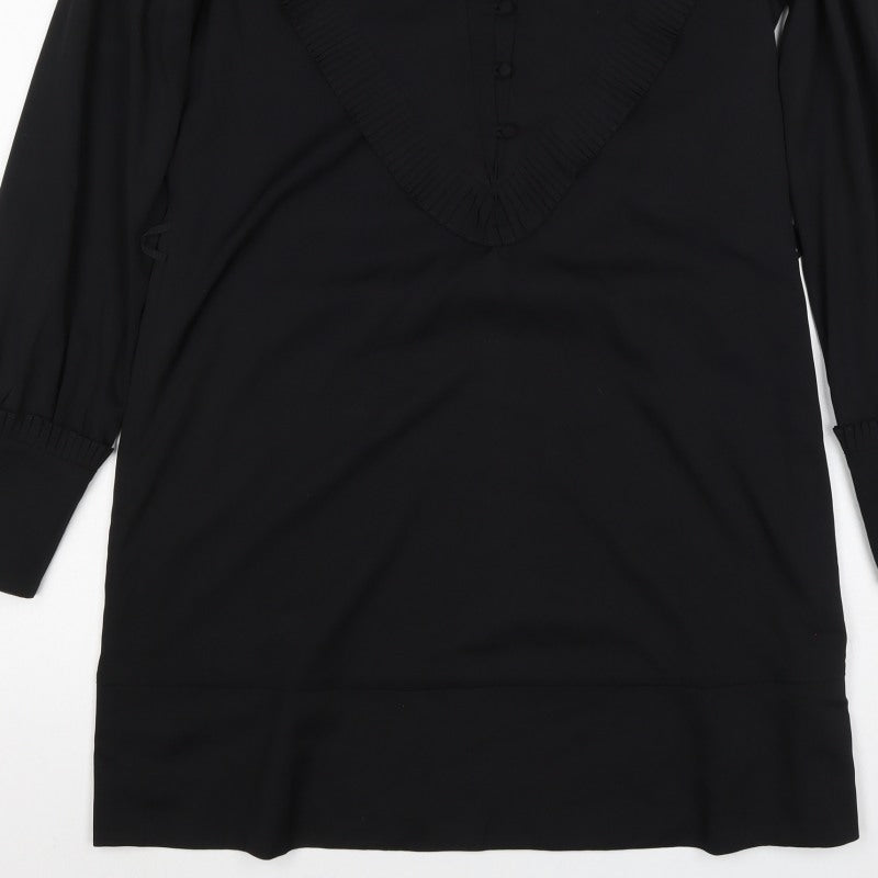 Reiss Women Black UK 10 Sheath Knee Dress Pleated V-Neck