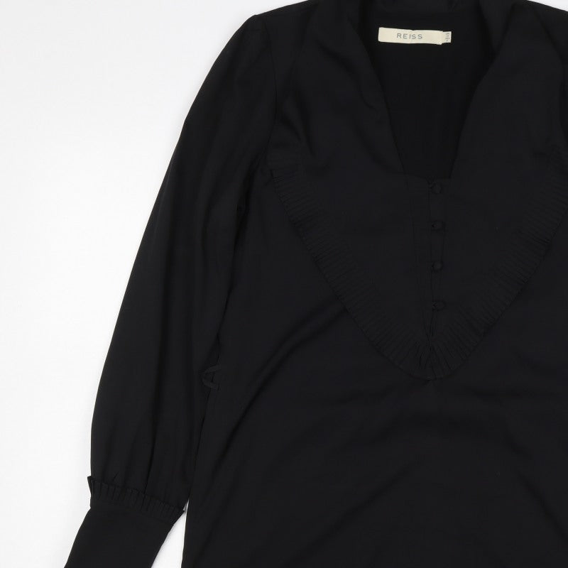 Reiss Women Black UK 10 Sheath Knee Dress Pleated V-Neck