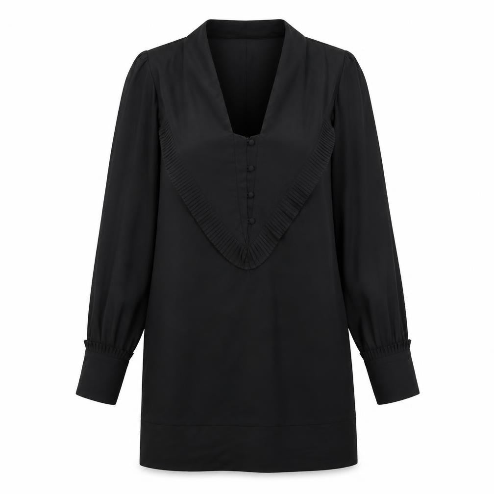 Reiss Women Black UK 10 Sheath Knee Dress Pleated V-Neck