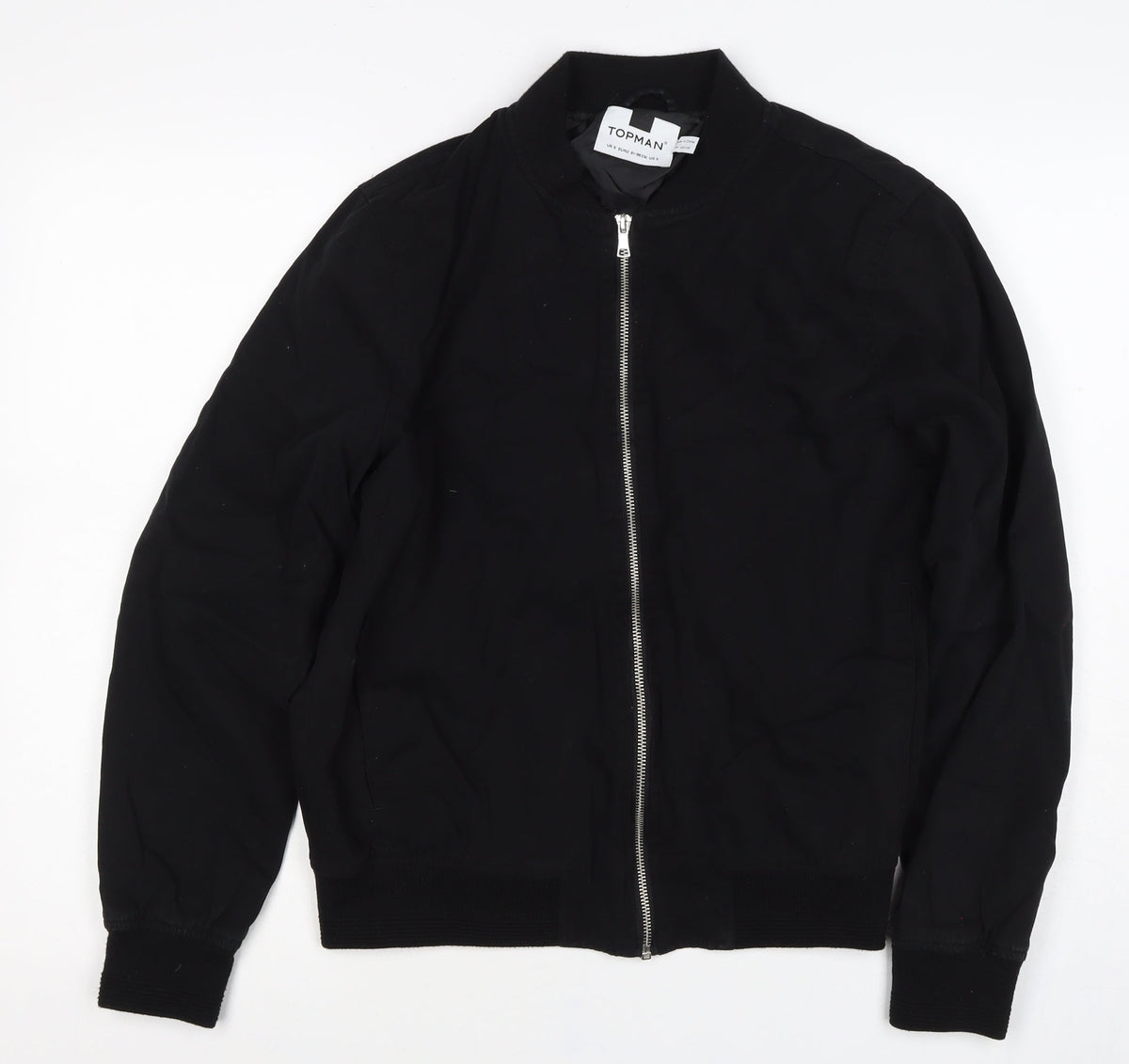 Topman Men’s Black S Cotton Bomber Jacket Full Zip Lined