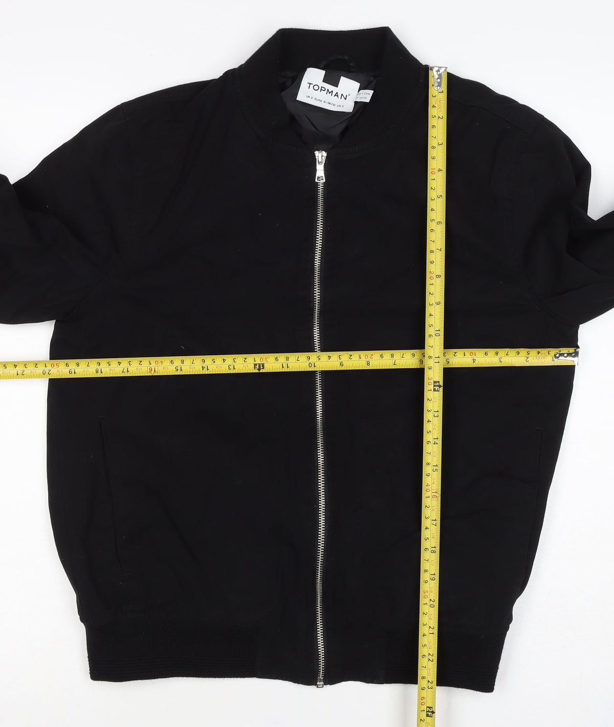 Topman Men’s Black S Cotton Bomber Jacket Full Zip Lined