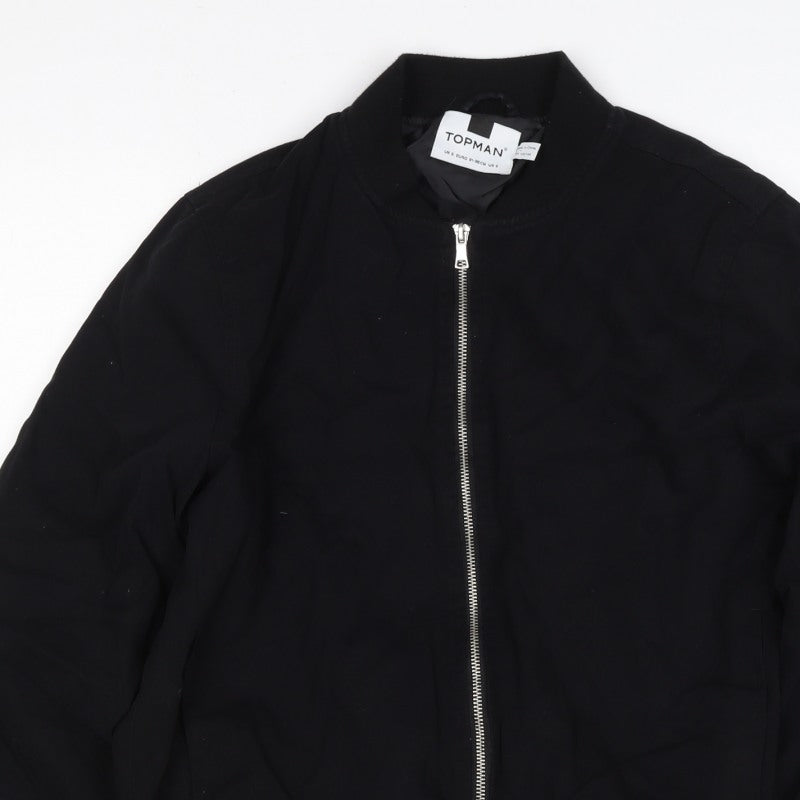 Topman Men’s Black S Cotton Bomber Jacket Full Zip Lined