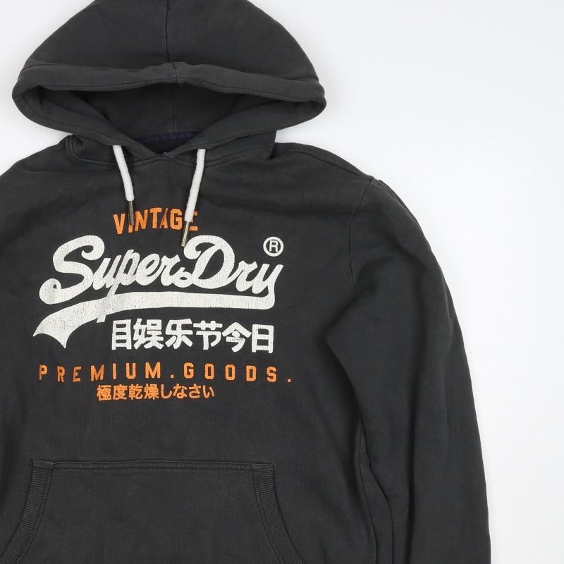 Superdry Mens Black XL Pullover Hoodie Logo Graphic Print Kangaroo Pocket