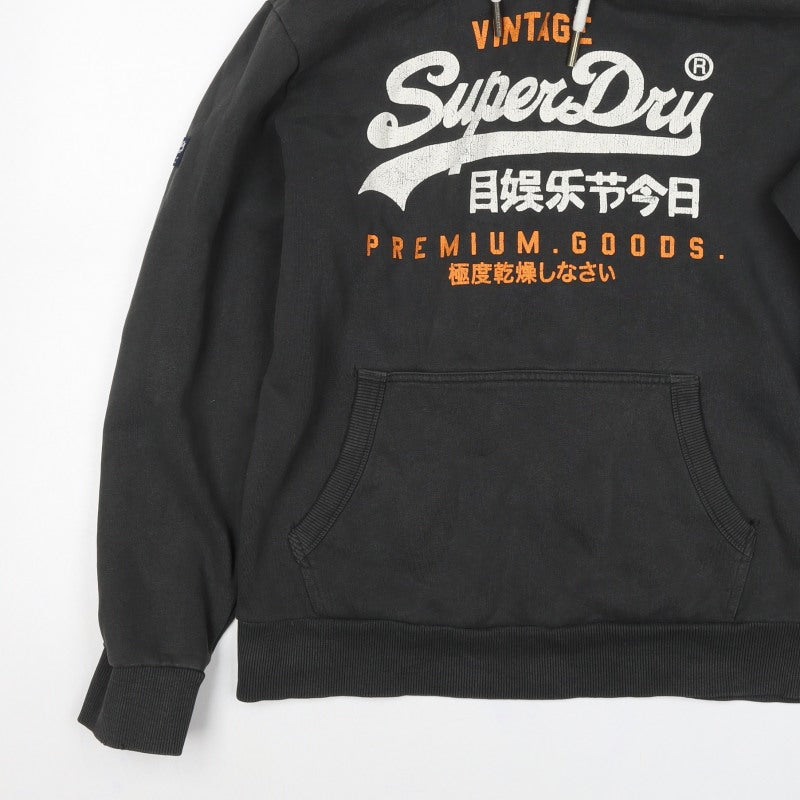 Superdry Mens Black XL Pullover Hoodie Logo Graphic Print Kangaroo Pocket