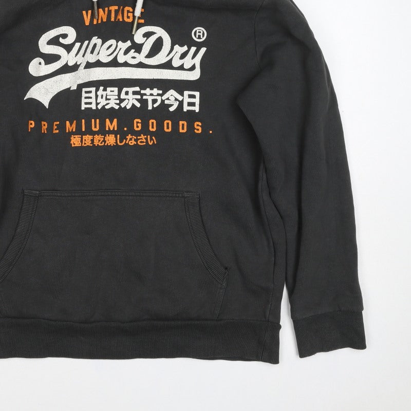 Superdry Mens Black XL Pullover Hoodie Logo Graphic Print Kangaroo Pocket