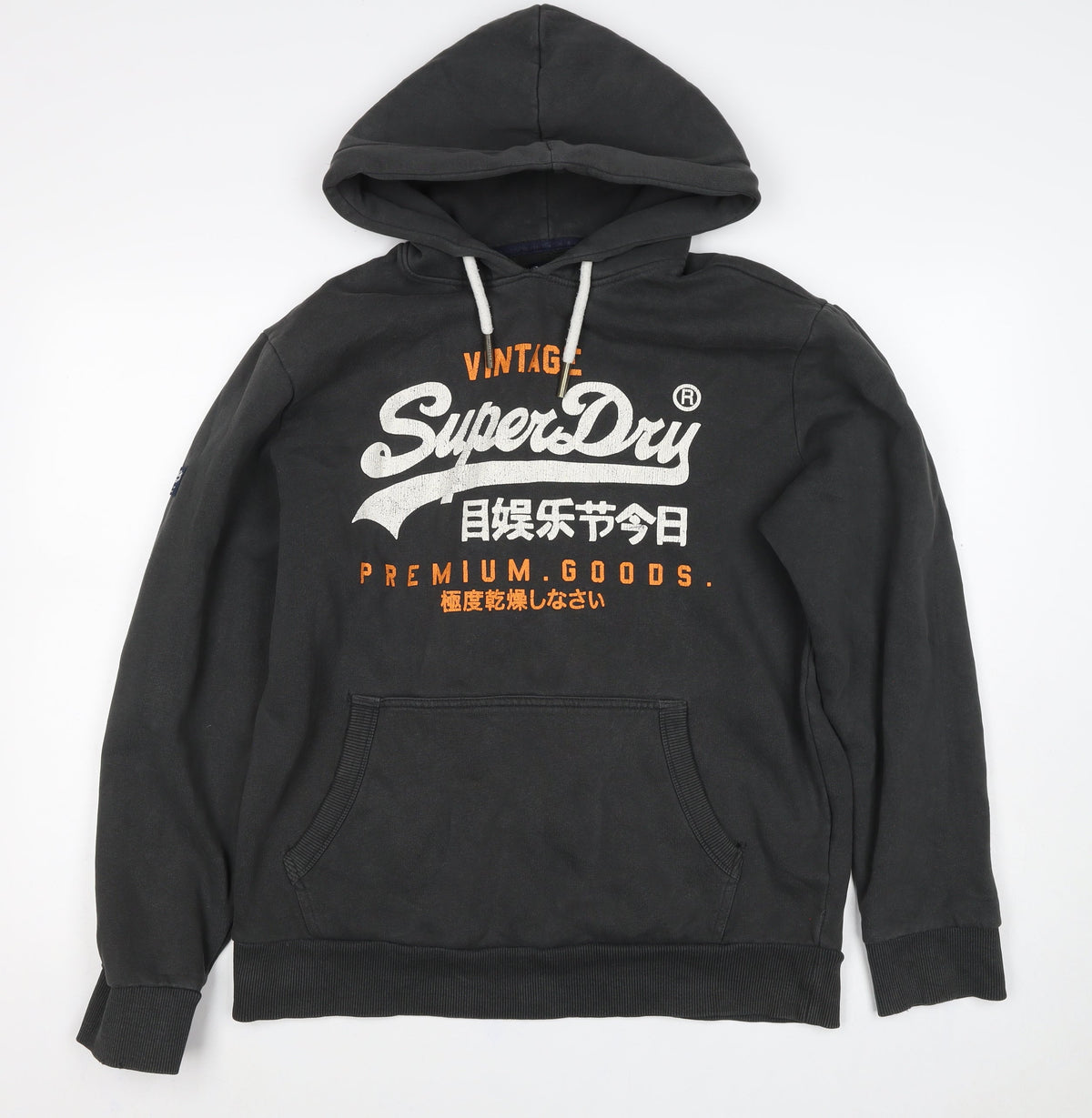 Superdry Mens Black XL Pullover Hoodie Logo Graphic Print Kangaroo Pocket