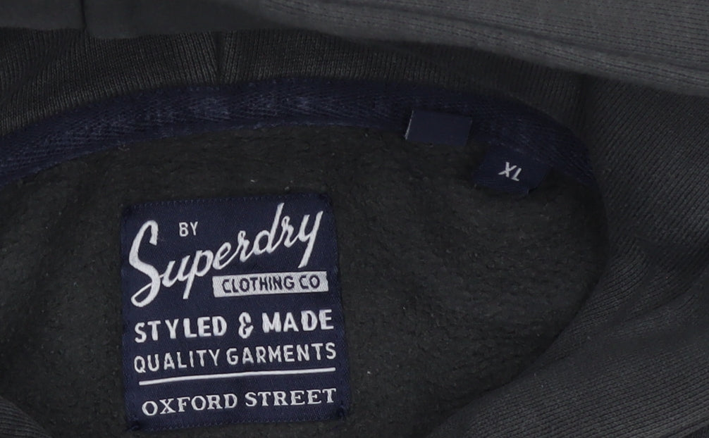 Superdry Mens Black XL Pullover Hoodie Logo Graphic Print Kangaroo Pocket