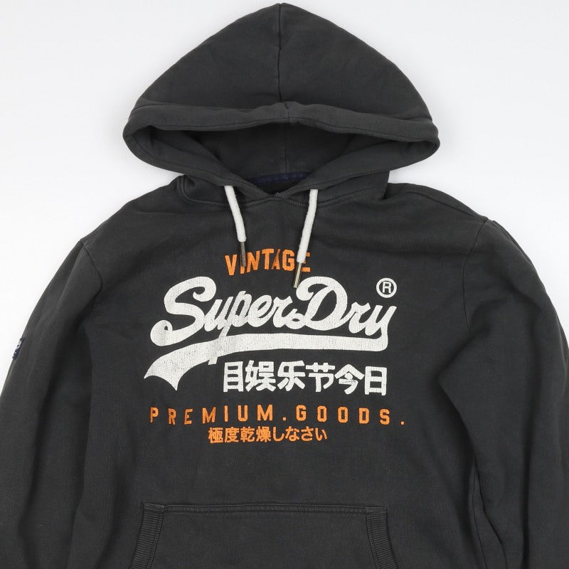 Superdry Mens Black XL Pullover Hoodie Logo Graphic Print Kangaroo Pocket