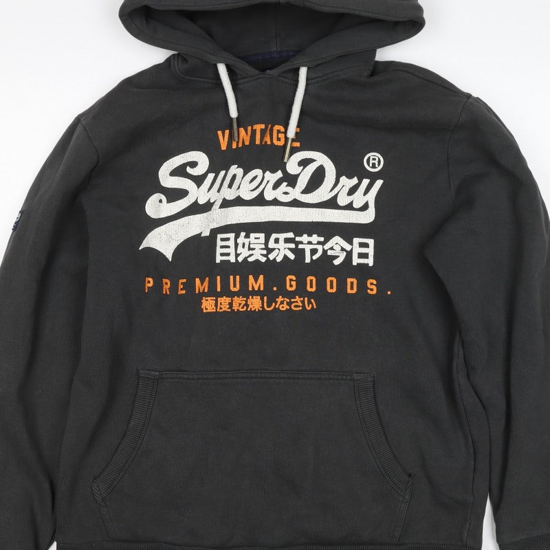 Superdry Mens Black XL Pullover Hoodie Logo Graphic Print Kangaroo Pocket
