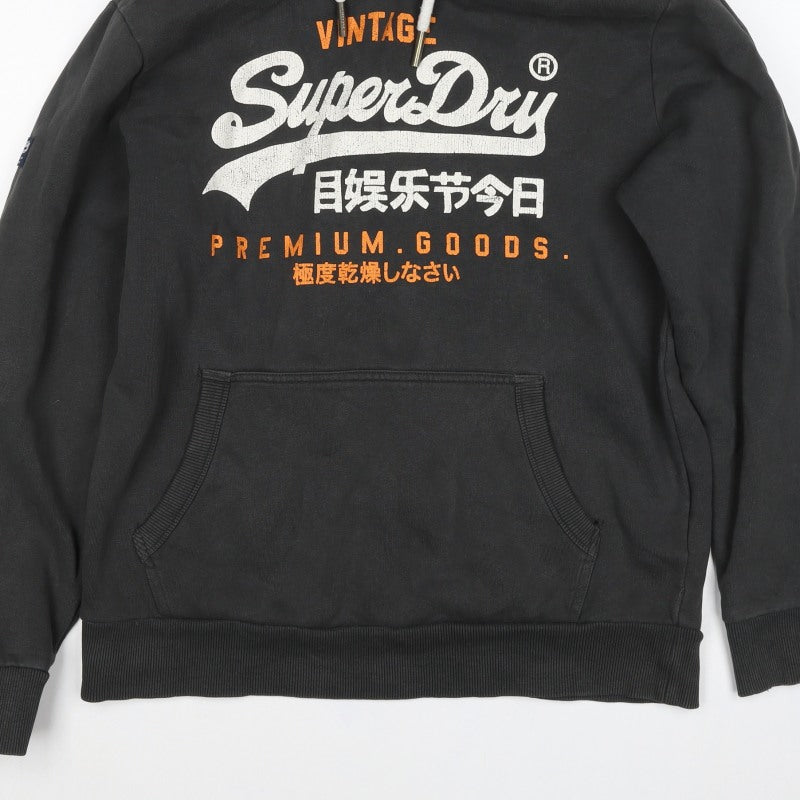 Superdry Mens Black XL Pullover Hoodie Logo Graphic Print Kangaroo Pocket