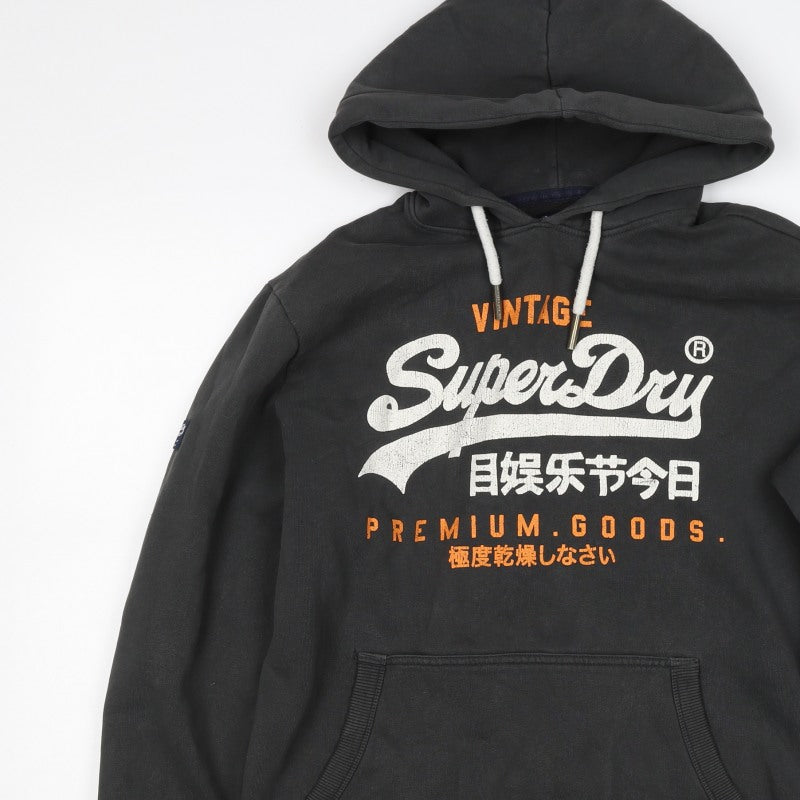 Superdry Mens Black XL Pullover Hoodie Logo Graphic Print Kangaroo Pocket