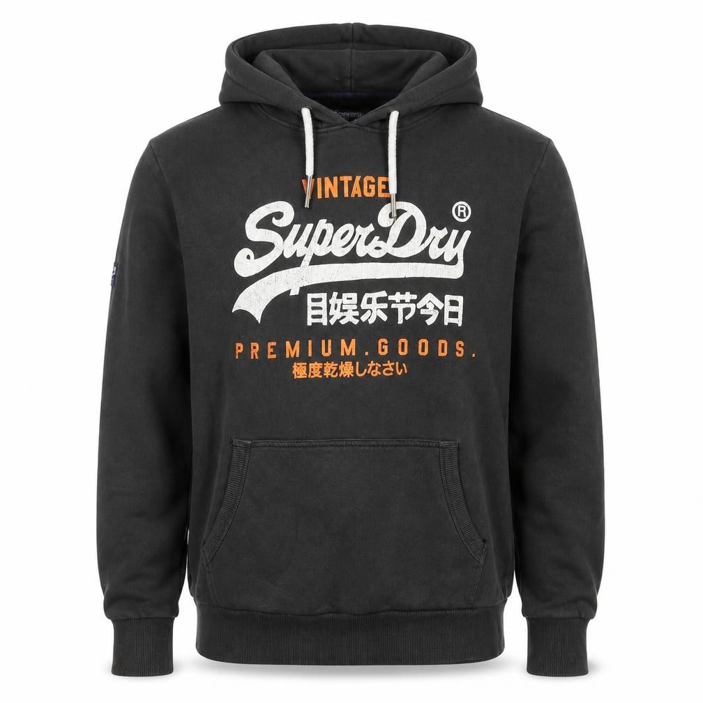 Superdry Mens Black XL Pullover Hoodie Logo Graphic Print Kangaroo Pocket
