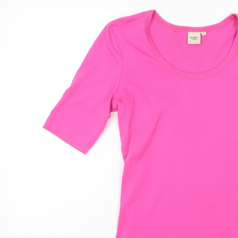 Cotton Traders Women Pink UK 10 Basic Scoop Neck Short Sleeve T-Shirt