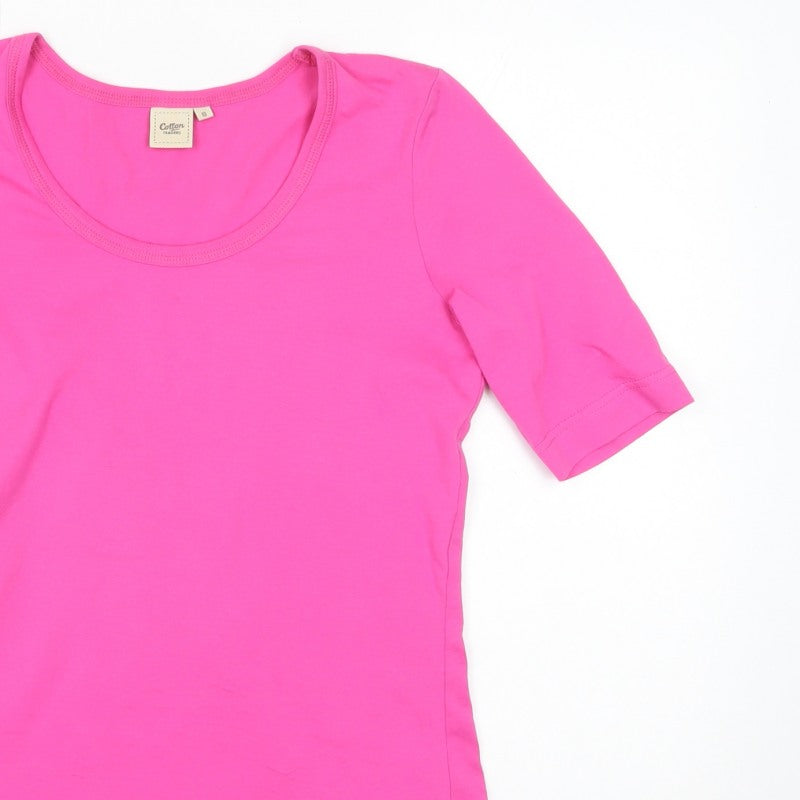 Cotton Traders Women Pink UK 10 Basic Scoop Neck Short Sleeve T-Shirt